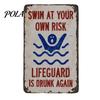 Durable Aluminum Pool Sign Swim at Your Own Risk Metal Sign, Reflective Swimming Warning Outdoor Safety Weatherproof Lifeguard Is Drunk Again