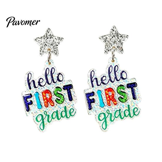 Colorful Alphabet Drop Earrings 1 Pair Acrylic Letter Dangle for Women, Glitter Funny First Trendy Day of School Earring, Teacher Appreciation
