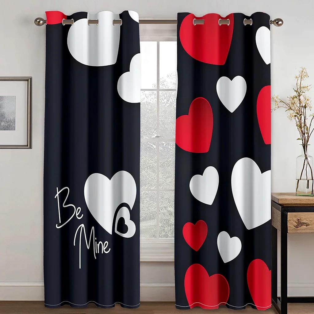 3D Romantic Love Heart Black White Diamond Window Curtains Blinds For Living Room Kids Bedroom Bathroom Kicthen Door Home Decor2