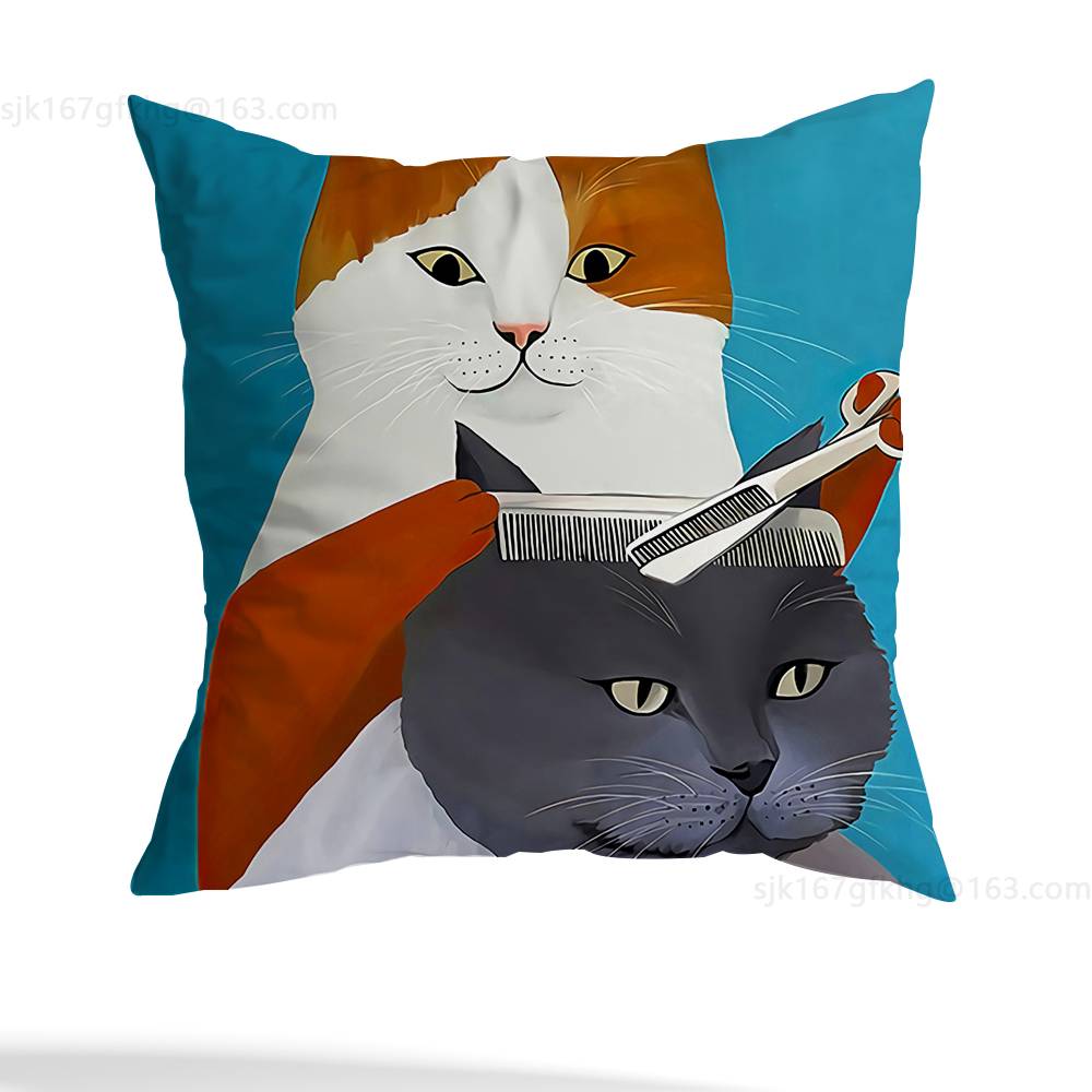 Funny Barber Dog Cute Pillow Case Square Double-Sided Printing Short Plush Sofa Cushion Cover Bedroom Bedside Pillow