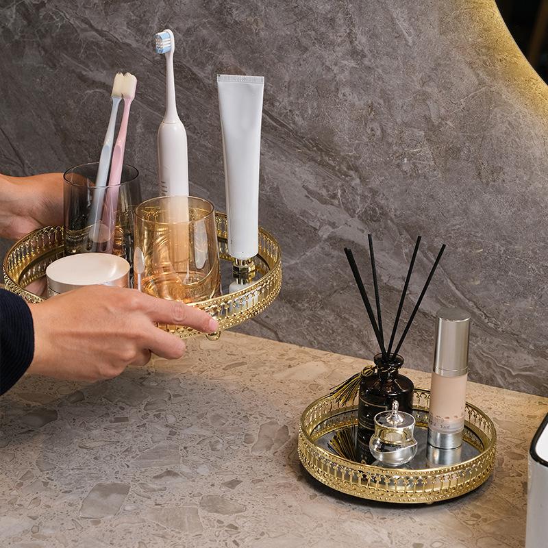 1PC Oglindă Ins Style Metal Decorat Home\t Organizator Scandinav Bijuterii Tavă Depozitare Desktop Lumină Lux