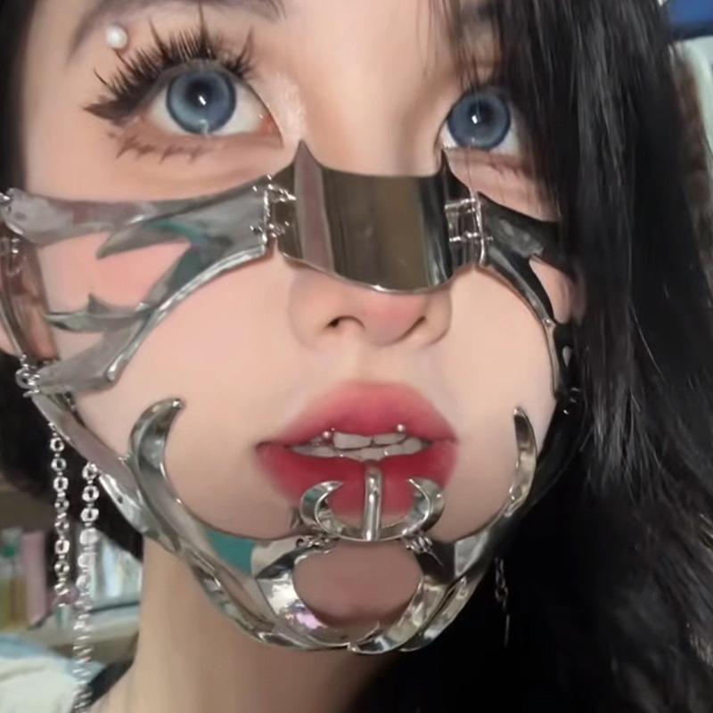Punk Alien Decent Nose Mechanická Maska Cosplay Chin Gothic Masky Kovová Obličejová Maškarní Párty Doplňky