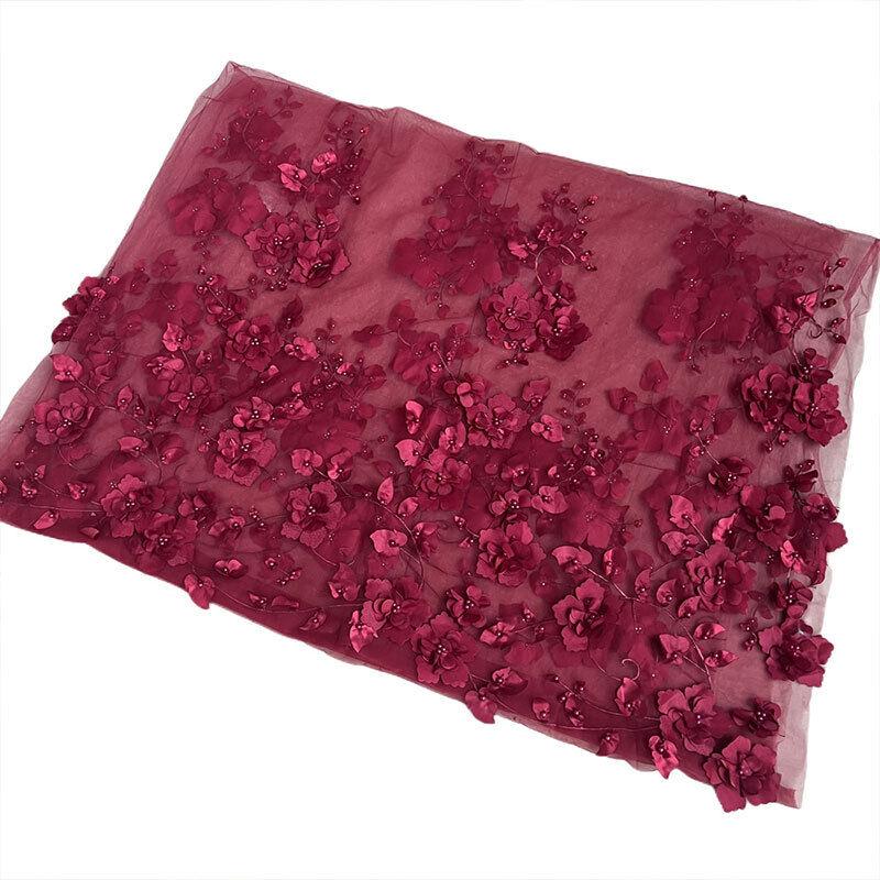 3DFlower Mesh Lace Clothing Fabric Women Wedding Dress Embroidery Fabric DIY Sewing Gown Dress Tulle French Guipure African Lace