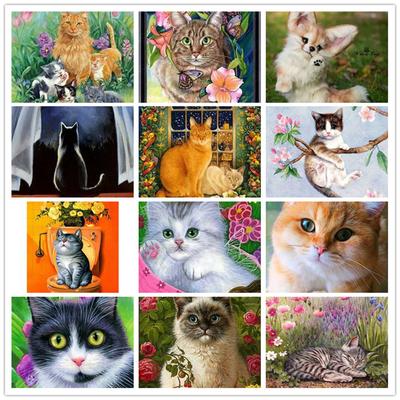 New Arrival Diamond Painting Animals Cross Stitch Craft Full Round Drill Cute Cat Rhinestone Mosaic Gift Home Wall Decor