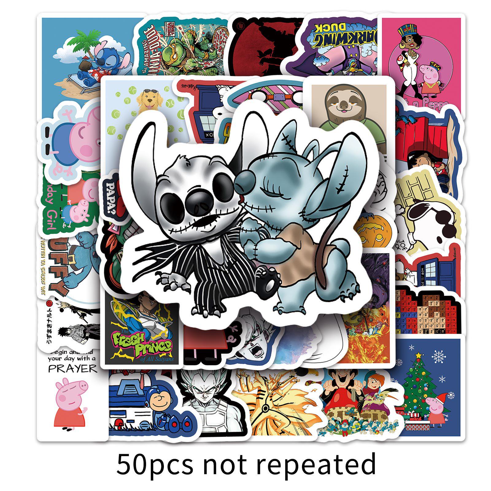 50-Pack Cartoon Graffiti Stickers - Waterproof, for Luggage, Scooters, Refrigerators, Laptops