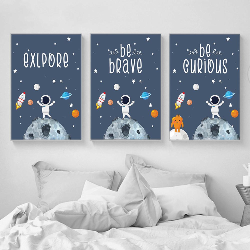 Space Astronaut Planet Be Brave Insipring Nursery Wall Art Canvas Painting Posters And Prints Wall Pictures Baby Kids Room Decor
