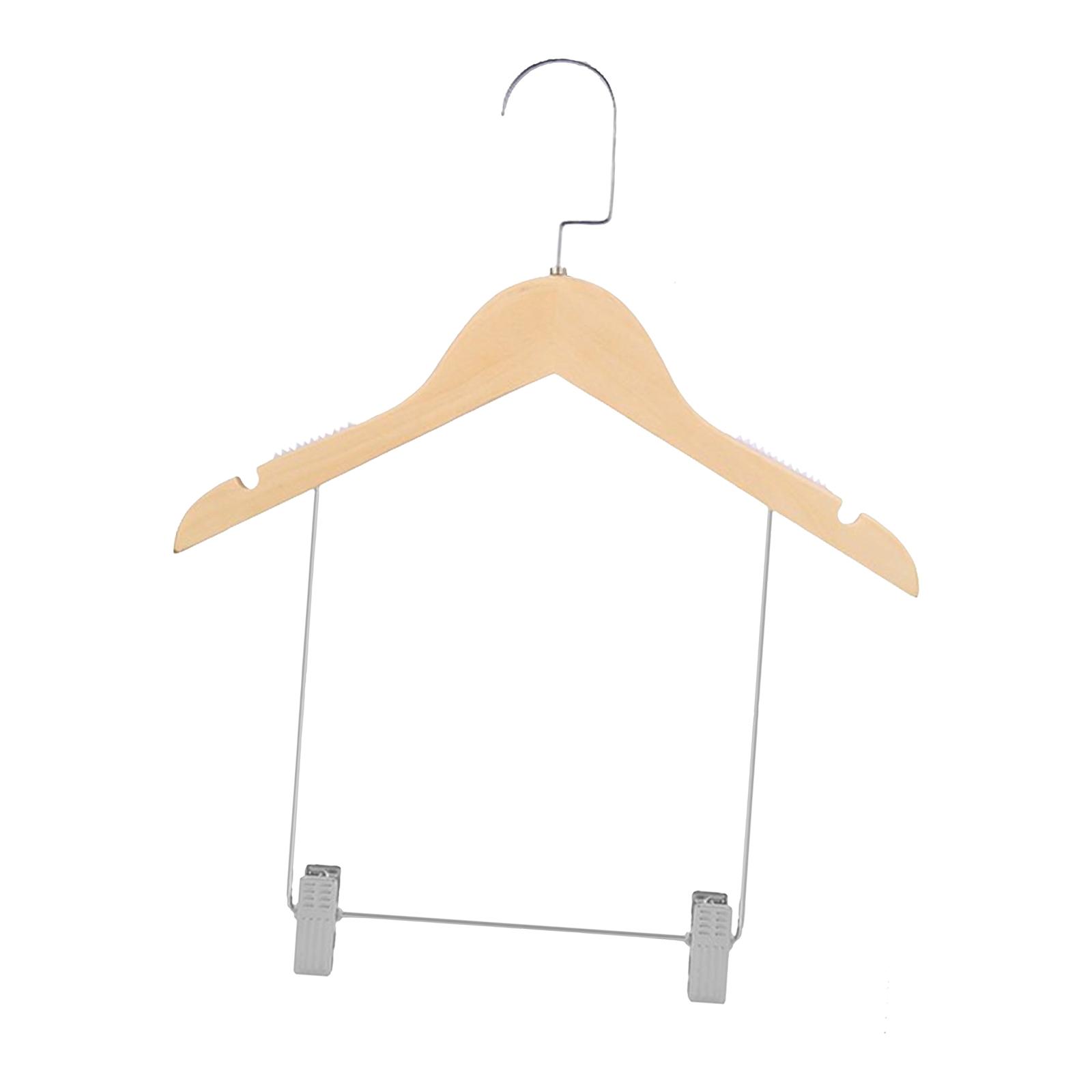 

Space Saving Wooden Clothing Hanger with Non Slip Clips for Pants Skirts and Multiple Garments