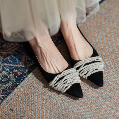 Fashion Elegant String Bead Ballerina Women Shoes Sneakers Shallow Slip On Loafers Woman Flats Sweet Pointed Toe Pearl Moccasins 2024