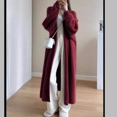 Winter Plüsch Langer Strickcardigan Modischer Warmer Mantel Jacke