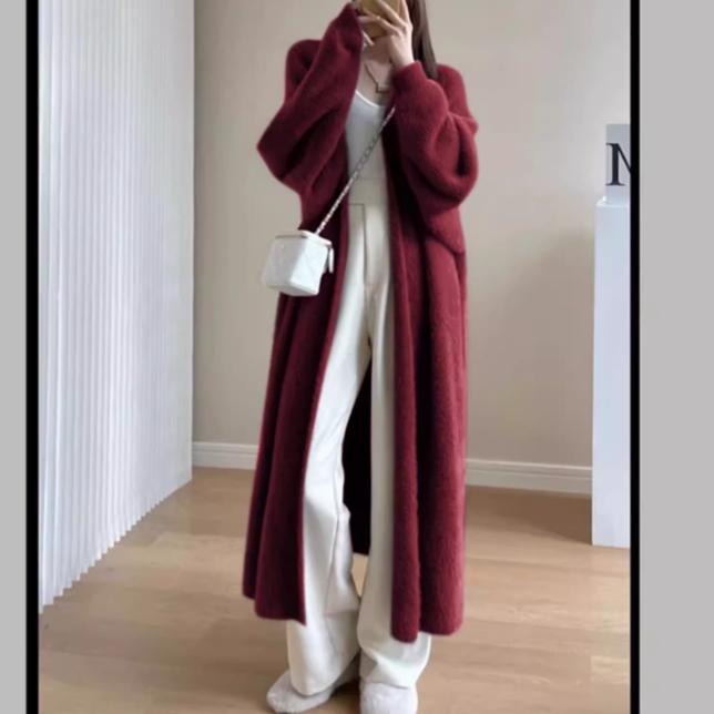 Winter Plush Long Knitted Cardigan Fashionable Warm Coat Jacket