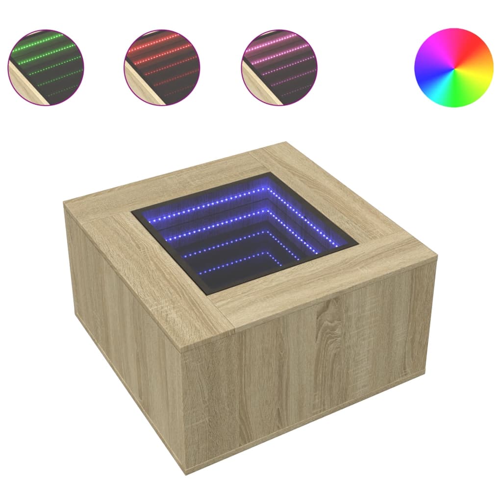 LED Coffee Table in Sonoma Oak 60 x 60 x 40 cm Particleboard