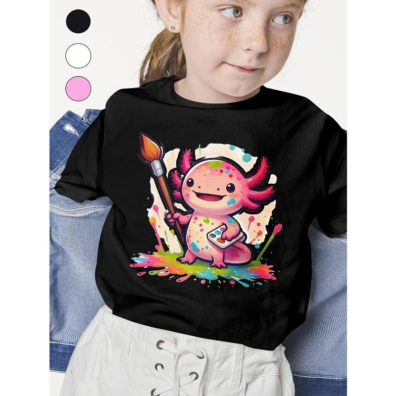 European sizes Cute Axolotl Graphic T-Shirt for & - Soft Pink Short Sleeve Tee with Mexican Walking Fish Design