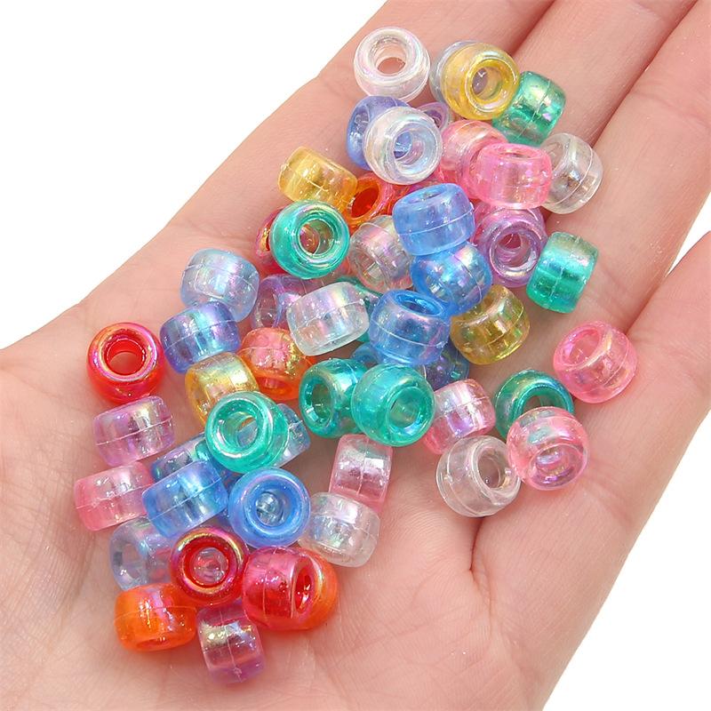 DIY Ręcznie Robione Dziecięce Akcesoria do Nawlekania Koraliki Akrylowe Błyszczące Koraliki Kolorowo Platerowane Jednokolorowe Koraliki Beczułki z Dużym Otworem Koraliki Luźne w Kolorze Cebulowo Różowym