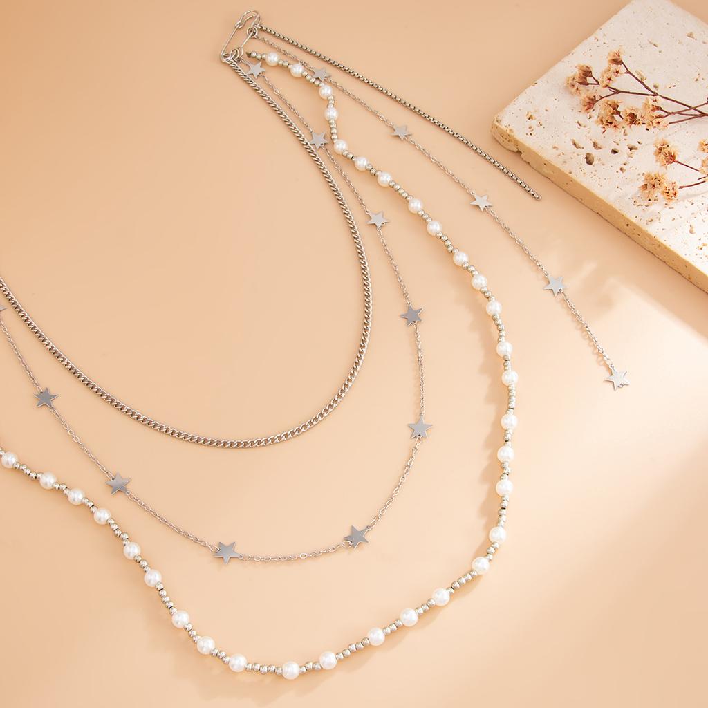 Hip-Hop Pentagram-Shaped Fringed Multi-Functional Trouser Chain, Personalized Imitation Pearl Multi-Layer Waist Chain Pendant