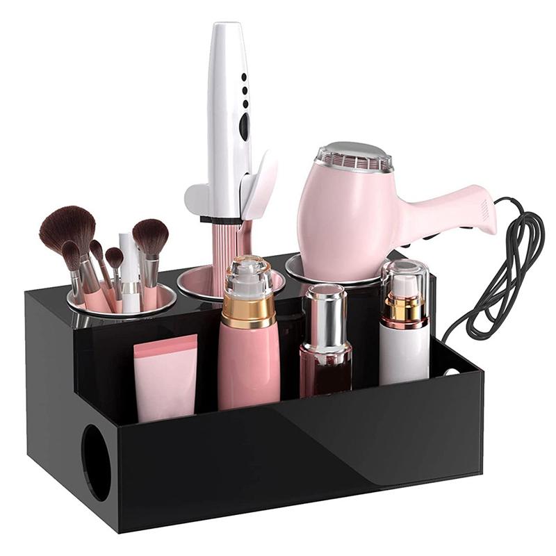 Hair Tool Organizer Acrylic Countertop Hair Dryer And Styling Holder Makeup Toiletries Vanity Storage Stand With Cups A Durable