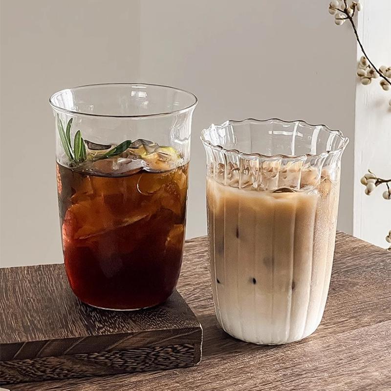 Cold Coffee Cups Iced Coffee Cups Glass Water Cup Coffee Mug Glass Drinkware Water Bottle Aesthetic Glass Cup Desk Accessorie