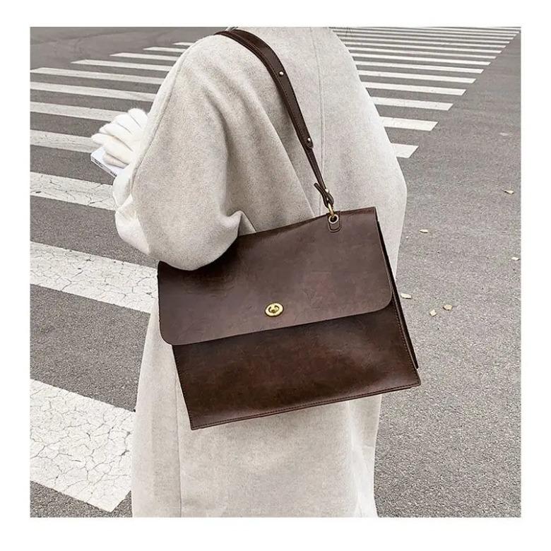 Винтажная кофейная сумка через плечо для женщин в стиле преппи — фото 11