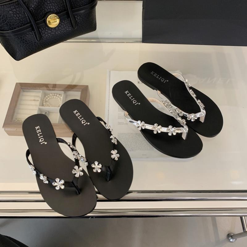 Fashion Flower Slippers Casual Shoes Woman 2025 Glitter Slides Rubber Flip Flops Luxury Jelly Soft Hawaiian Crystal Leisure Fashion Scan