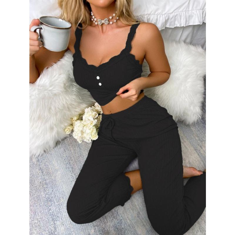 VEZFAA Women's Fashion Casual Summer Spring Solid Color Print Sleeveless Suspenders Trousers Pants Suits