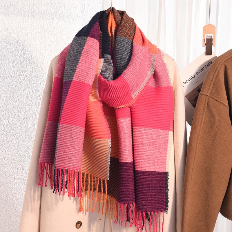 Scarf women's winter new imitation cashmere knitted color matching shawl trendy thickened warm versatile long scarf