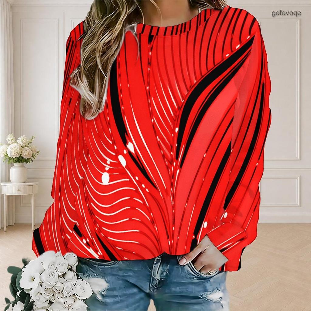 Women Plus Size Polka Dot Printed Round Neck Long Sleeve Ribbed Cuffs White Pullover Sweatshirt