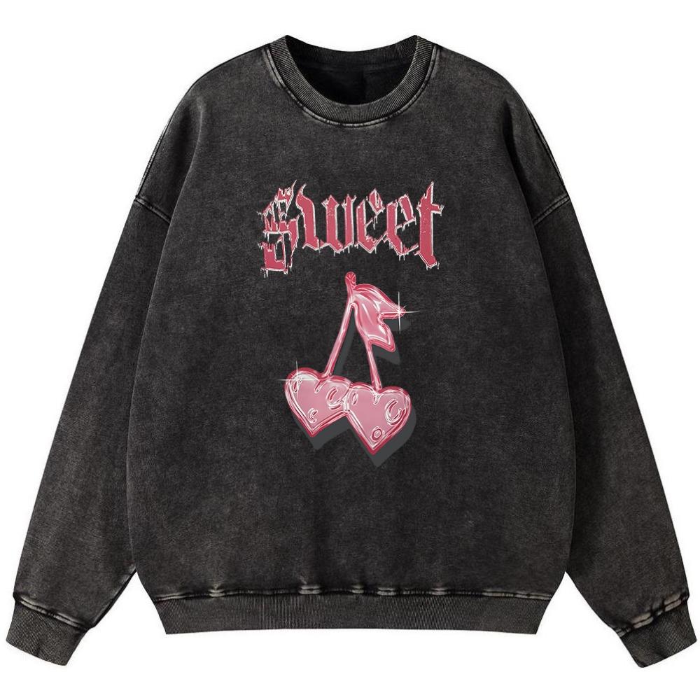 

Свитшот из винтажного выстиранного хлопка для девочки с принтами в виде надписей Сладкая вишня в стиле Харадзюку, оверсайз, тонкий S