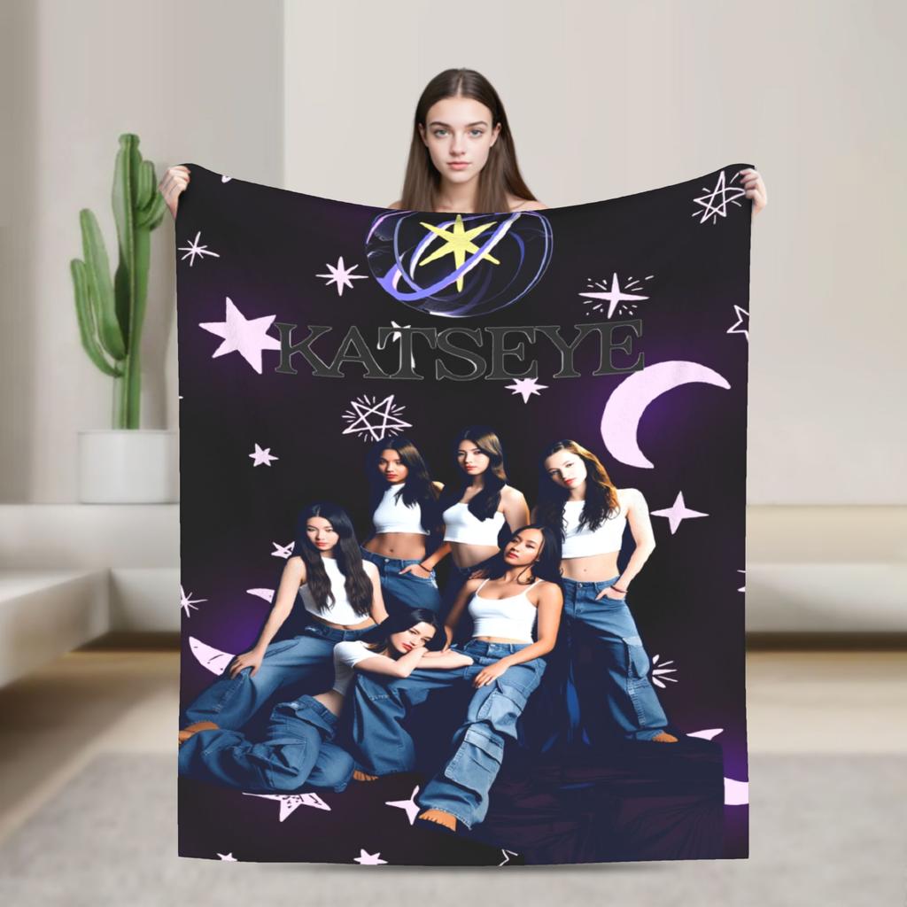 Katseye Kpop Girls Warm Blanket Child Plush Throw Blanket Print Couch Chair Flannel Bedspread Sofa Bed Cover