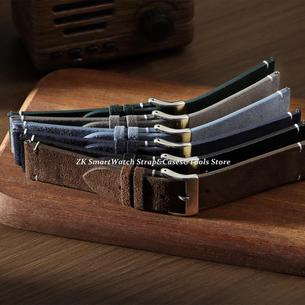 Soft Suede Strap 20mm 22mm Brown Blue Wristband 14mm 16mm 18mm Quick Release Calfskin Leather Bracelet for Women Men Accessories