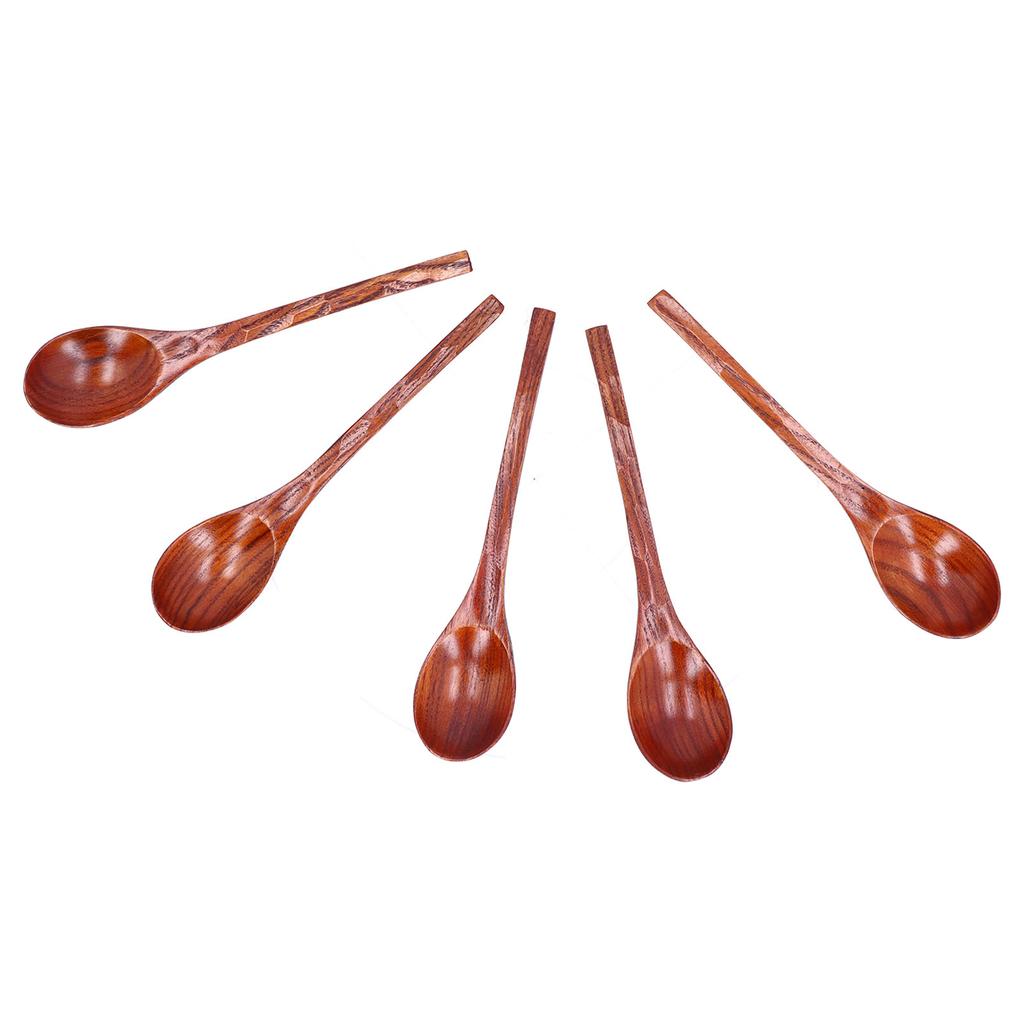 5pcs Wooden Spoon Non Slip Slow Heat Conduction Table Spoon with Long Handle for Cooking Stirring Hot Soup