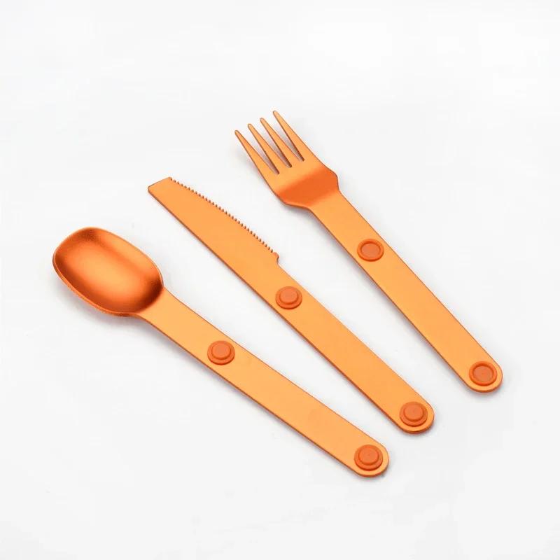 3pcs Magnetic Aluminum Cutlery Set - Travel Picnic Camping Cutlery Set Including Steak Knife, Spoon, Salad Fork