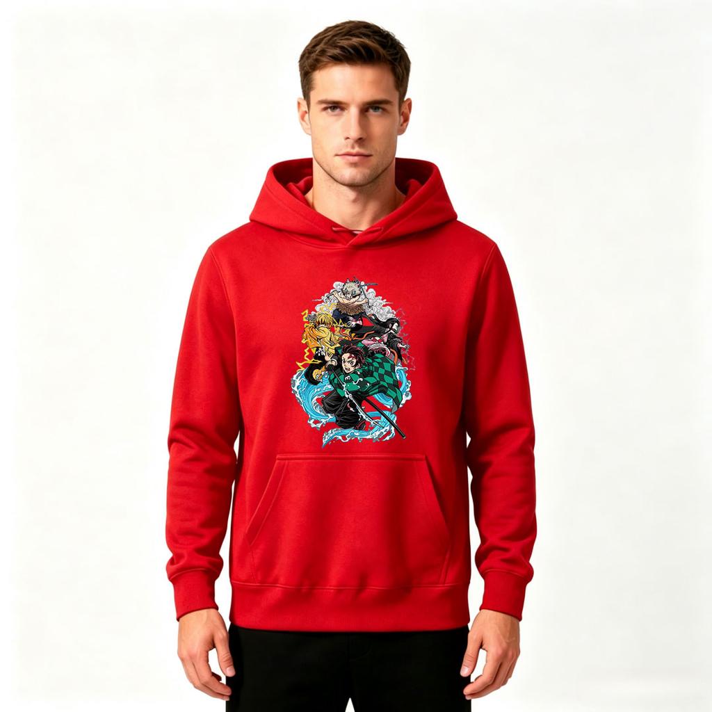 Men's Demon Anime Printed Pullover Hoodie Casual Long Sleeve Warm Hooded Sweatshirt for Daily Wear