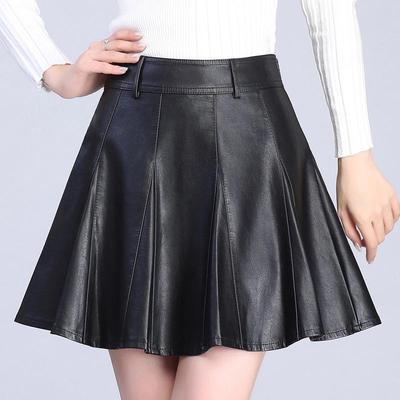2022 High-Waisted A-line PU Faux Leather Pleated Skirt - Autumn/Winter Women's Stylish Short Umbrella Skirt
