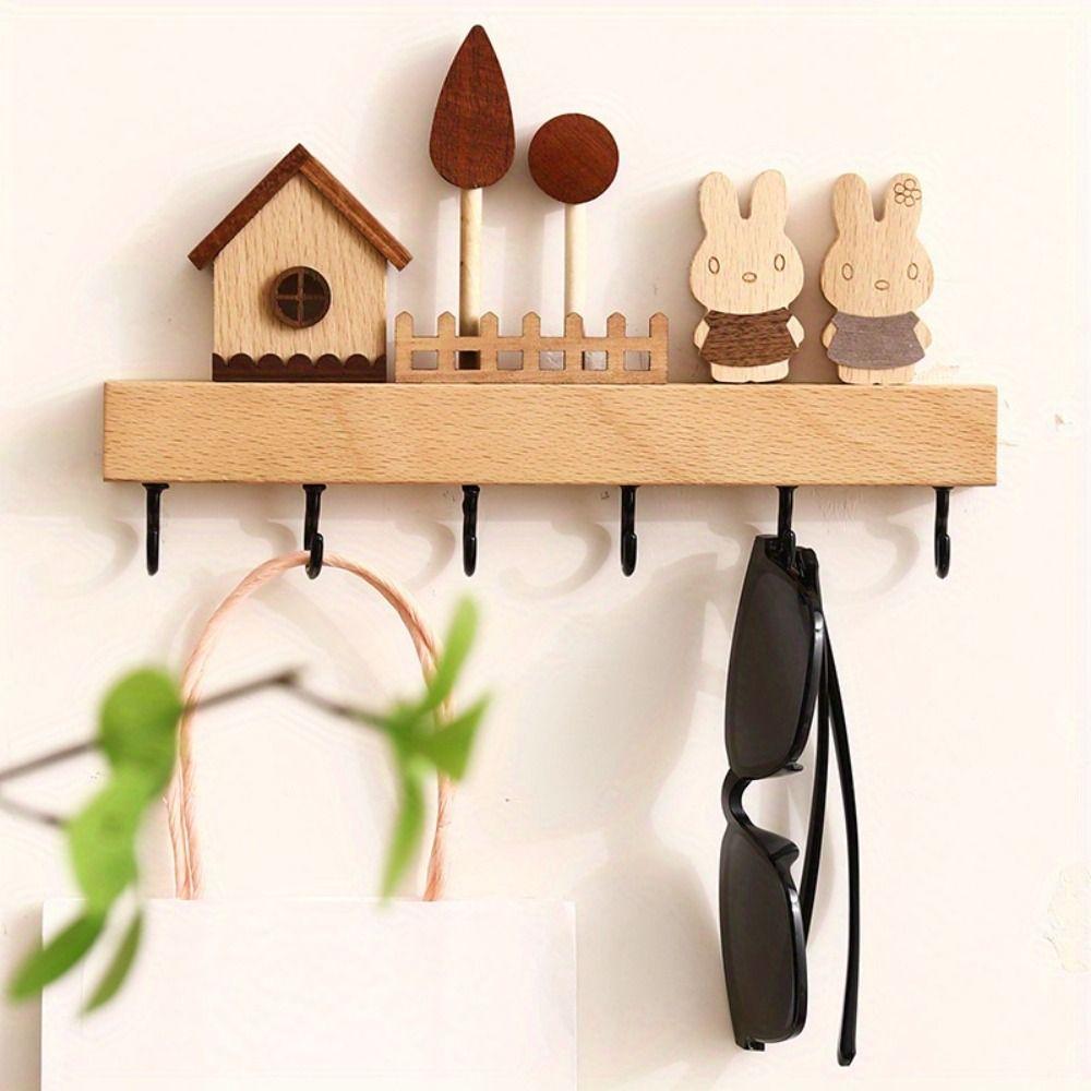 Nyckelkrok i massivt trä, giftfri, dekorativ krok, klädhängare, kök, badrum, sovrum