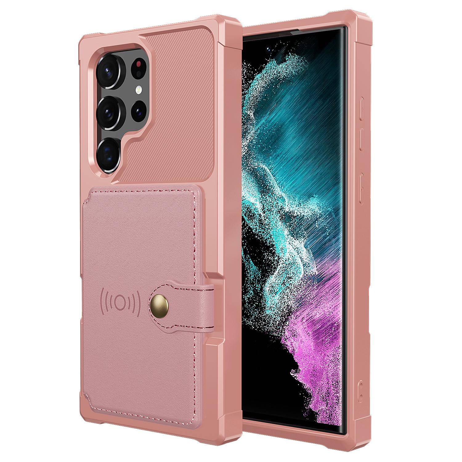 

ZM03 For Samsung Galaxy S23 Ultra PU Leather Case Shockproof Card Slot Phone Cover with Magnetic Metal Sheet Pink