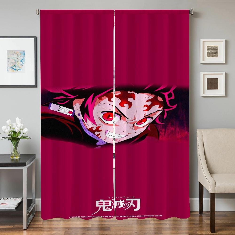 Window Kitchen Curtains for Living Room 2 Pieces Blackout Curtains Door Curtain D-demon S-slayer Bedroom Decoration Partition
