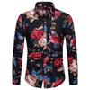 Men's Plus Size Long-sleeved Casual Floral Shirt.