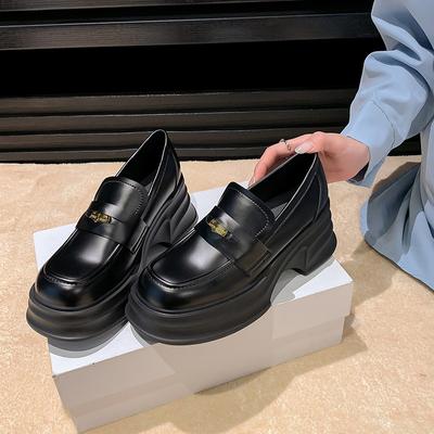 Thick-soled Loafers Women's New Spring Muffin Heightening British Style Single Shoes Leather High-heeled Small Leather Shoes