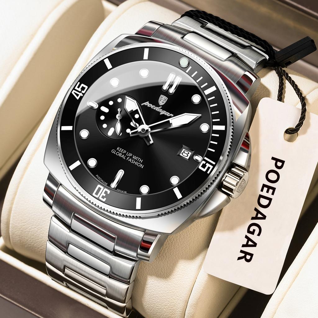POEDAGAR Fashion Luxury Watch For Men Waterproof Luminous Date Men's Watches Stainless Steel Business Quartz Male Wristwatch