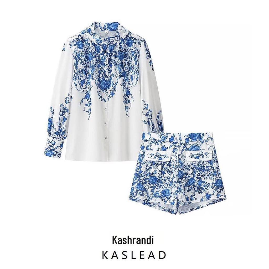 Spring 2025 Women's Ethnic Print Shirt & Shorts Set - European & American Style