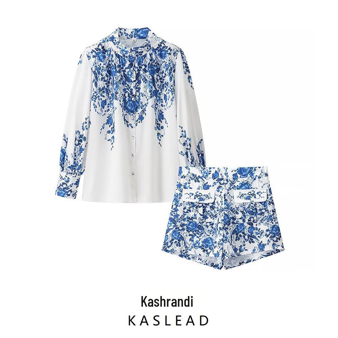 

Spring 2025 Women s Ethnic Print Shirt & Shorts Set - European & American Style S