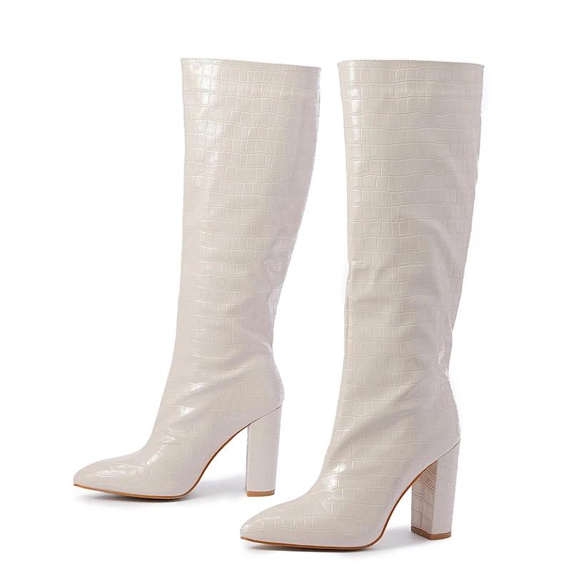 Fashion Eilyken Spring Autumn Pointed Toe Women Long Knee-High Boots Fashion Soft Leather Square High Heels Female Shoes