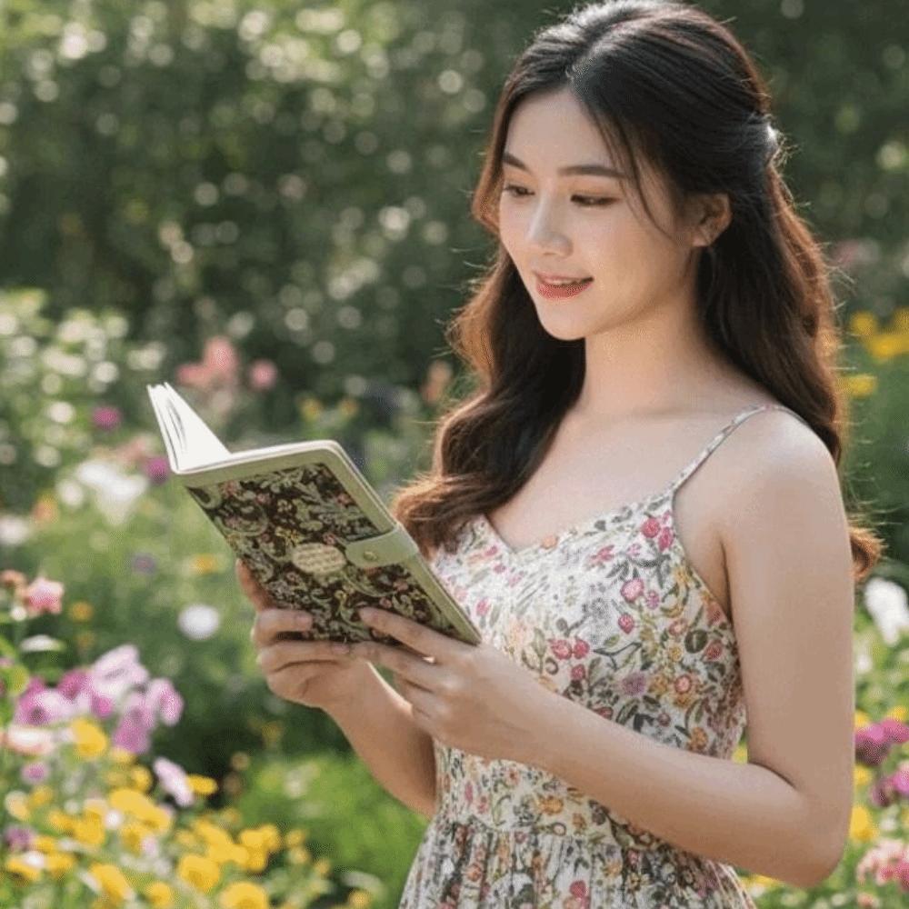 A6 Cash Budget Ledger Flower Printed Leather Savings Book Button Notebook for Money  Office