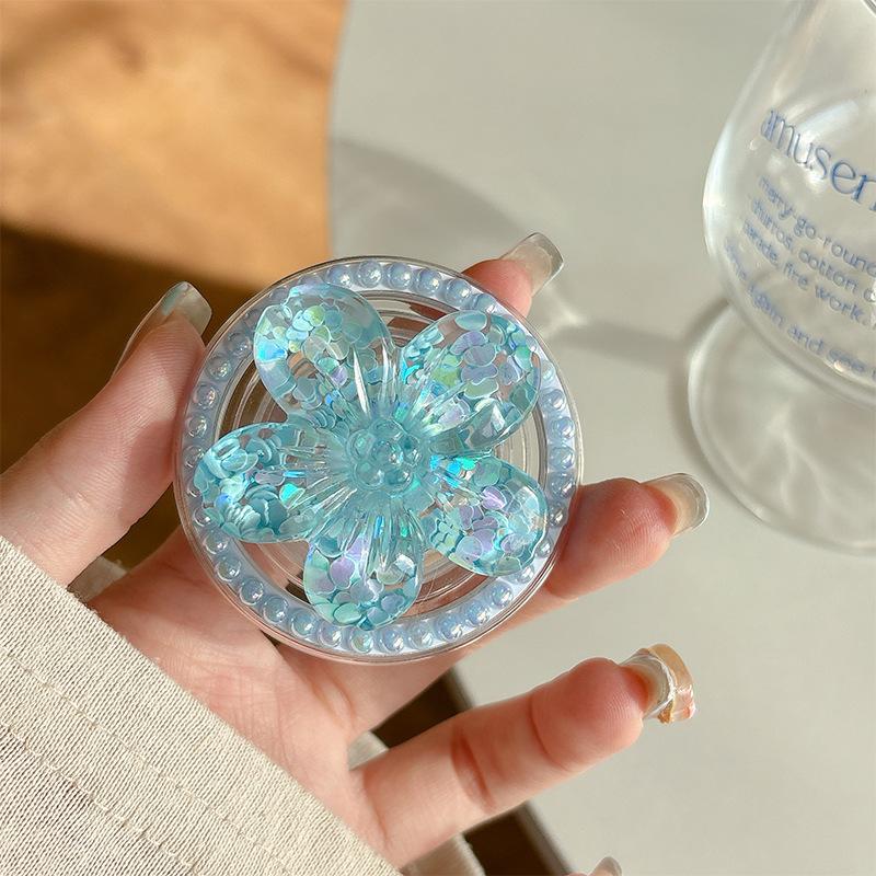 Color Sequined Flower Pearl Magnetic Mobile Phone Airbag Bracket Retractable Ring Desktop Lazy Drama Support
