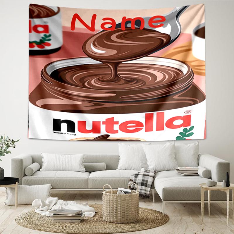 Custom Name Nutella Print Tapestry, Backdrop, Easy Setup, Ideal for Bedroom, Office & Living Room, with Aesthetic Wall Hanging Decor.