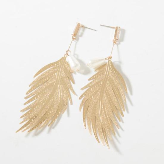 Fashion Feather Drop Earrings Elegant Metal Faux Pearl Dangling Earrings for Women Hypoallergenic Earrings for Daily Wear Party