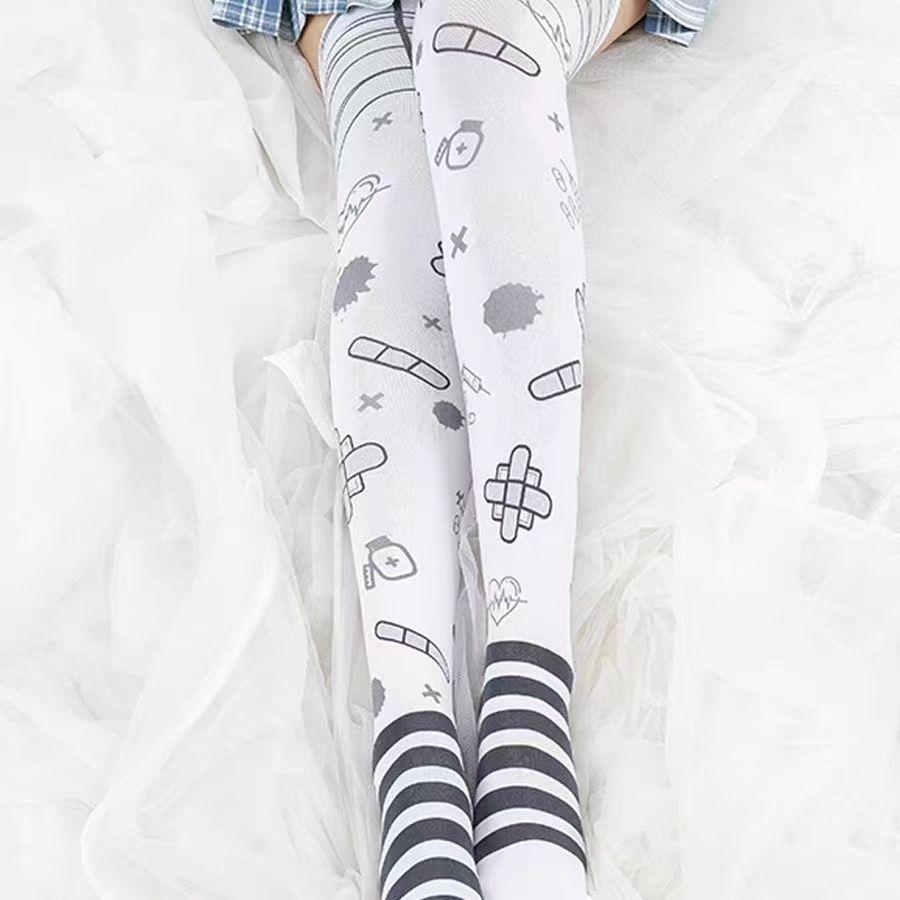 Velvet Printed Over-the-Knee Y2K Japanese Otaku Soft Girl Harajuku Long Socks
