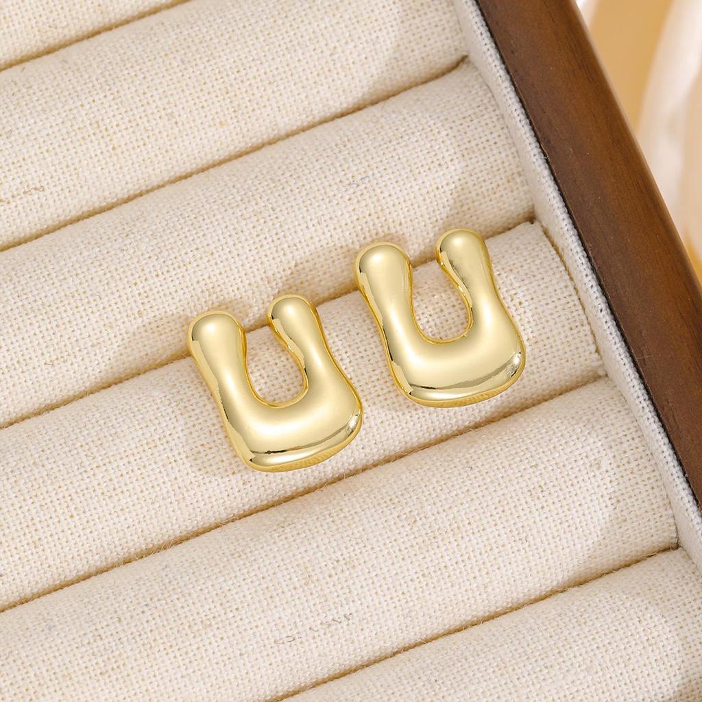 18K Polished Cute Bubble 26 Alphabet Stud Earrings - Minimalist Ear Jewelry
