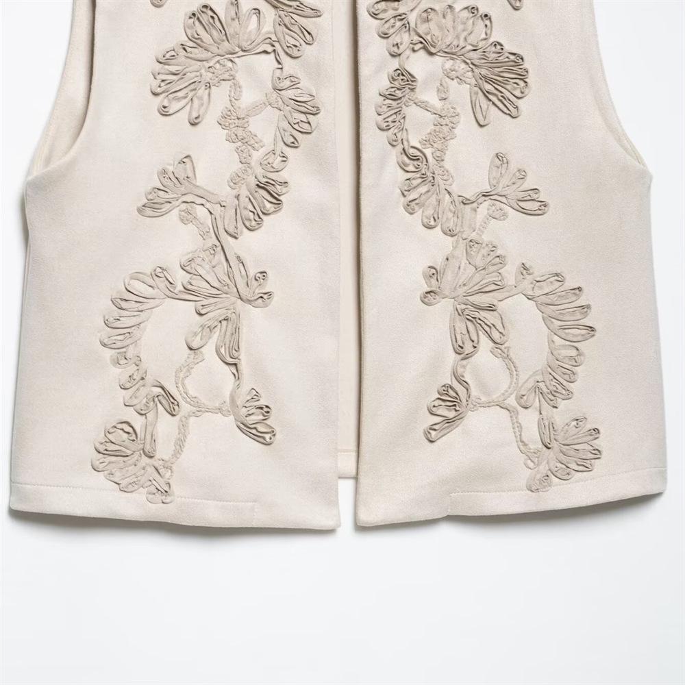 Spring/Summer 2025 Women's Slim Fit Velvet Embroidered Round Neck Vest