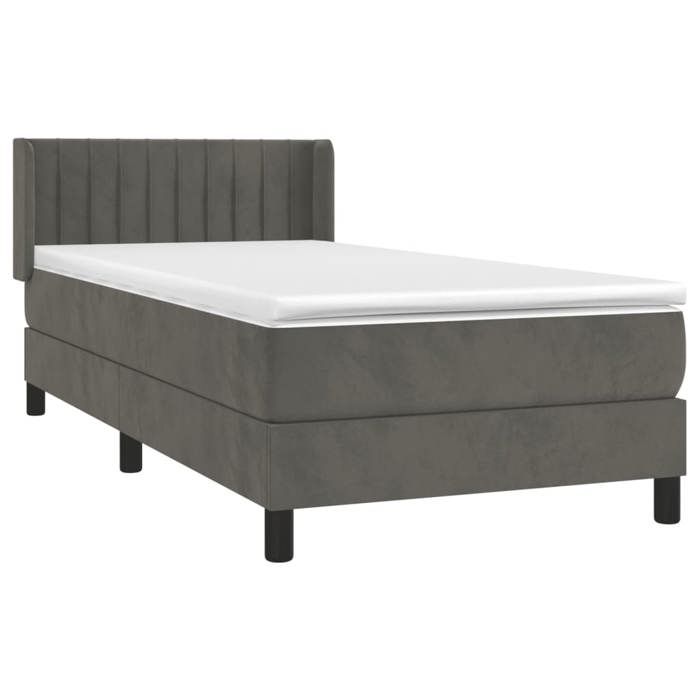 3131052 vidaXL Lit à sommier tapissier et matelas Gris foncé 90x190 cm Velours
