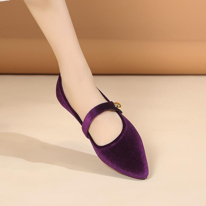 Spring New Retro Doudou Shoes Suede Word with Mary Jane Low Heel Single Shoes Women